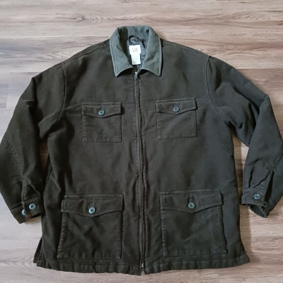 Vintage Gap Dark Brown Barn Chore Jacket Coat Size L Full Zip Pockets Quilted - Picture 1 of 6